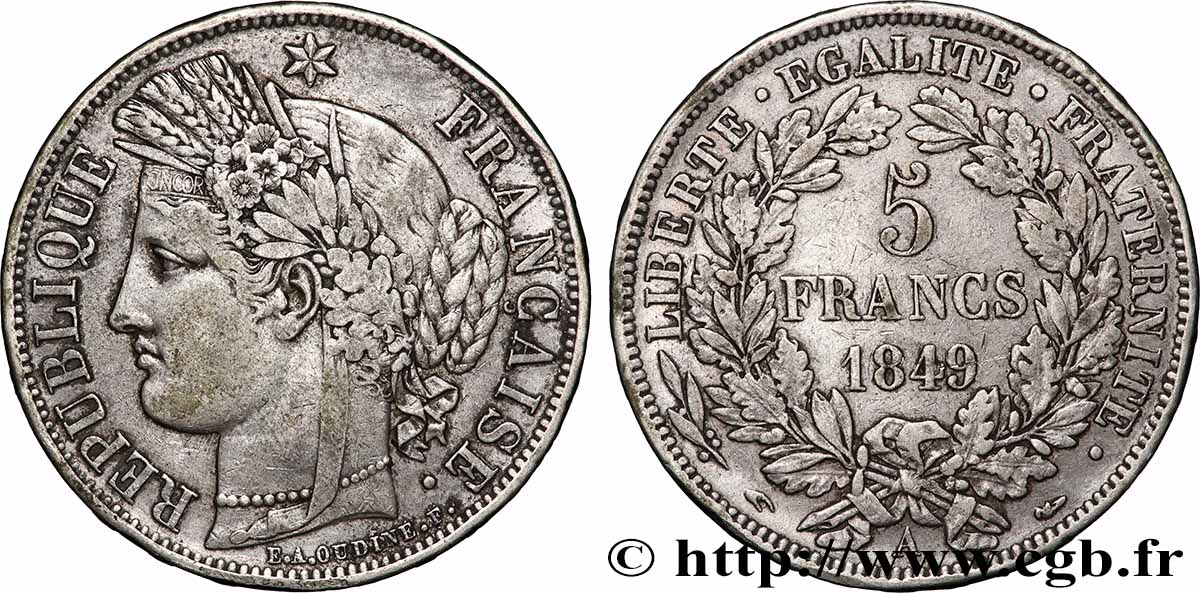 5 francs Cérès, IIe République 1849 Paris F.327/1 TB+