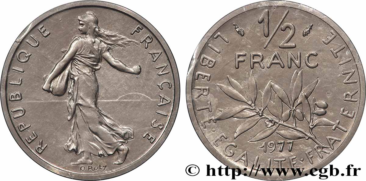 Piéfort Nickel de 1/2 franc Semeuse 1977 Pessac GEM.91 P1 ST