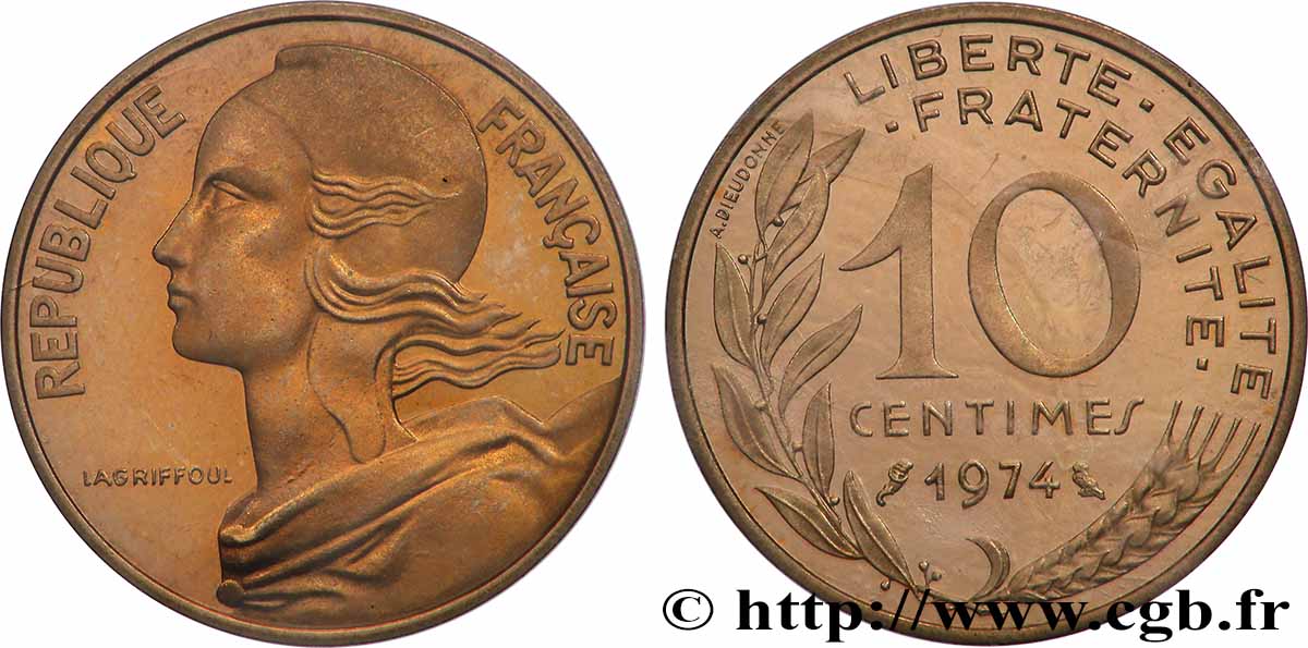 Piéfort Cu-Al-Ni de 10 centimes Marianne 1974 Pessac GEM.46 P1 FDC