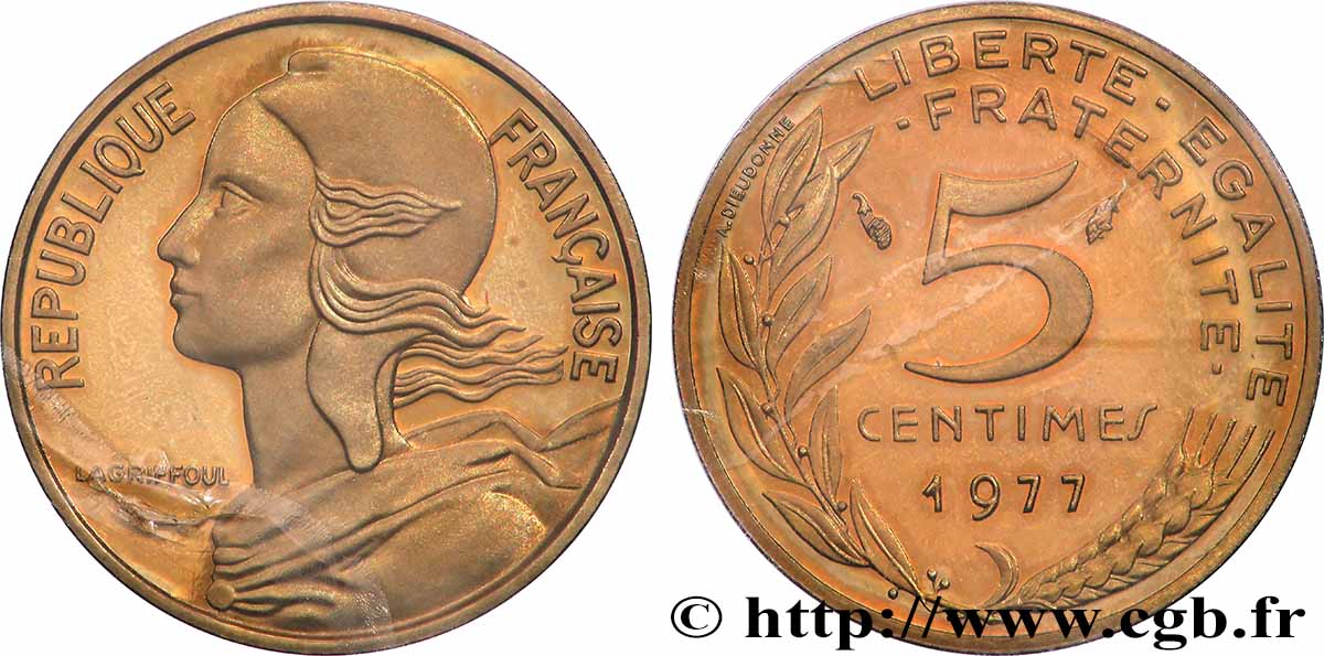 Piéfort Br-Al de 5 centimes Marianne 1977 Pessac GEM.22 P1 MS