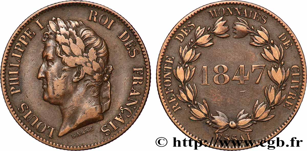Refonte des monnaies de cuivre, essai au module de 5 centimes en bronze 1847 T.T.4531 2 TTB