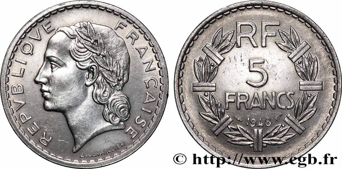 5 francs Lavrillier, aluminium 1948 F.339/13 VZ