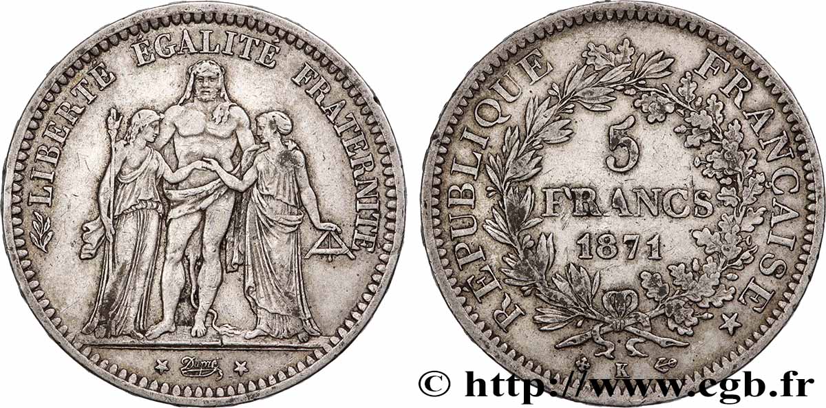 5 francs Hercule 1871 Bordeaux F.334/5 XF