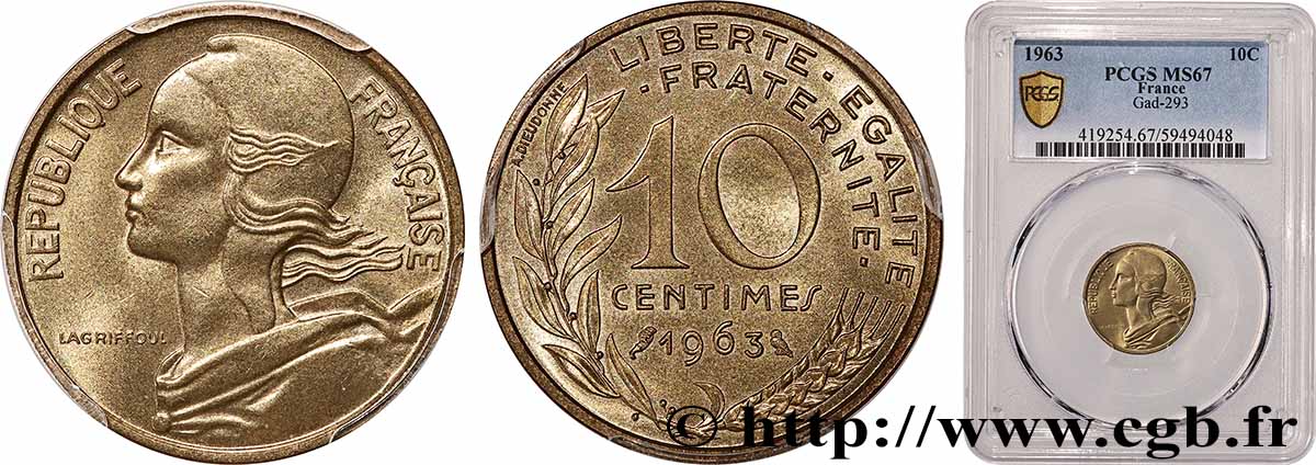 10 centimes Marianne 1963 Paris F.144/3 MS67 PCGS