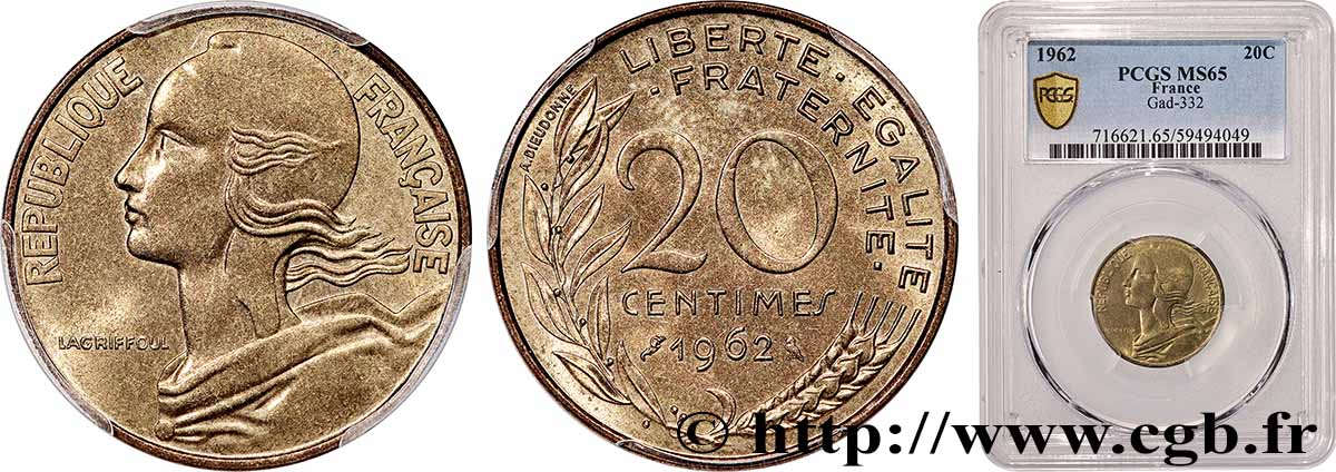 20 centimes Marianne 1962 Paris F.156/2 MS65 PCGS