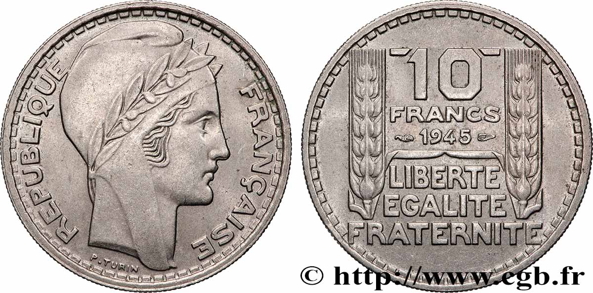 10 francs Turin, grosse tête, rameaux longs 1945 F.361/2 VZ