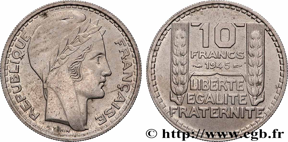 10 francs Turin, grosse tête, rameaux longs 1945 F.361/2 SUP