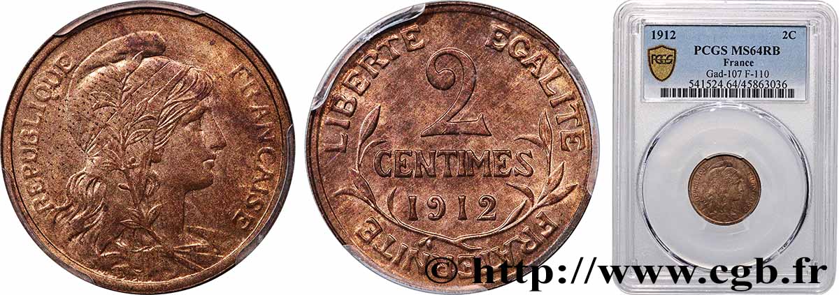 2 centimes Daniel-Dupuis 1912 Paris F.110/15 SC64 PCGS