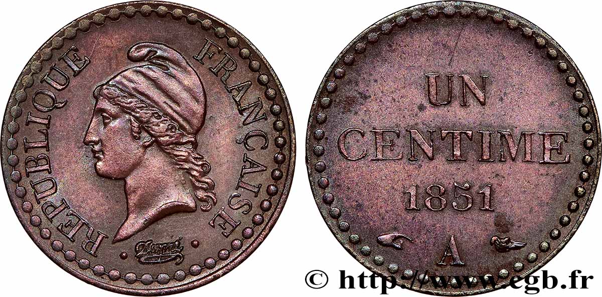 Un centime Dupré, IIe République 1851 Paris F.101/8 AU