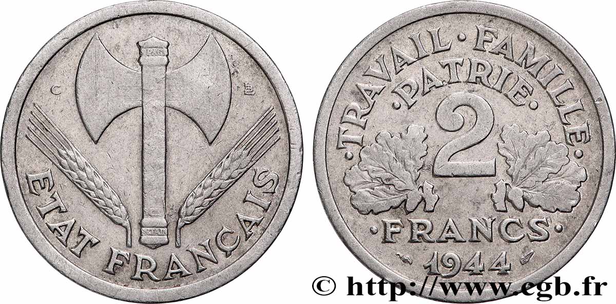 2 francs Francisque 1944 Castelsarrasin F.270/6 XF