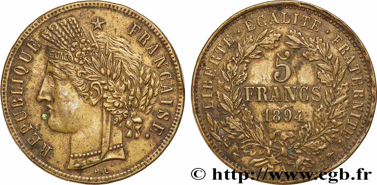 Monnaie de fantaisie au module de 5 francs Cérès, avec légende 1894 Paris F.333/ var. TTB