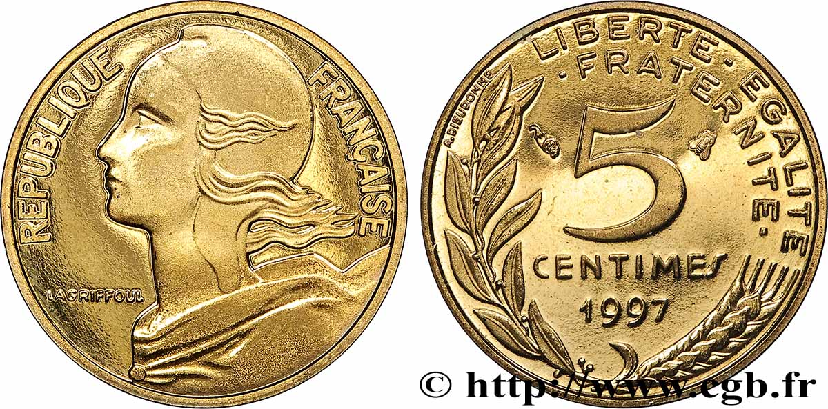 5 centimes Marianne, BE (Belle Épreuve), 3 plis 1997 Pessac F.125/40 var. FDC