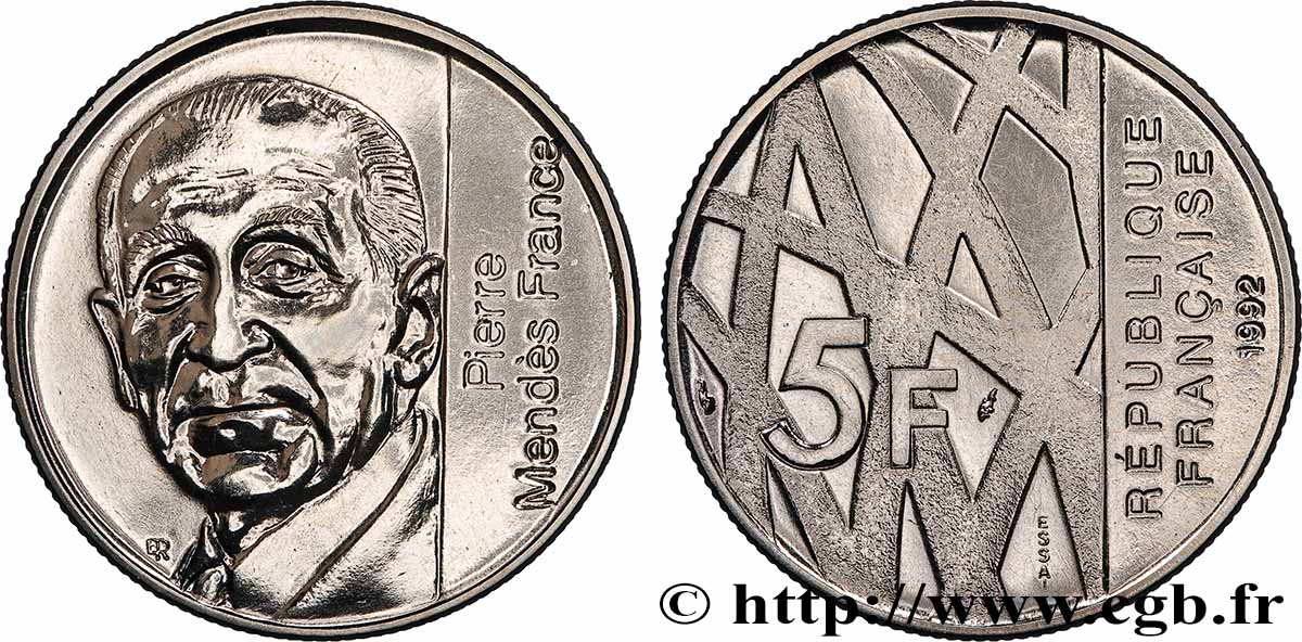 Essai de 5 francs Mendès-France 1992 Pessac F.343/1 FDC