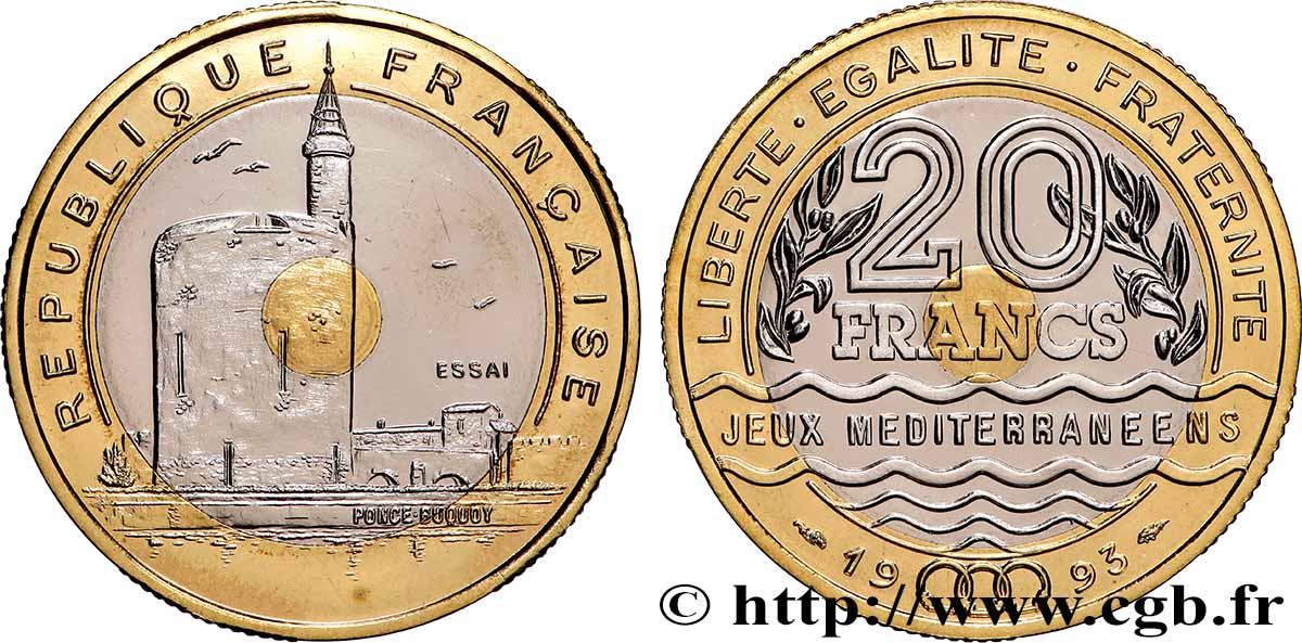 Essai de 20 francs Jeux Méditerranéens 1993 Pessac F.404/1 FDC