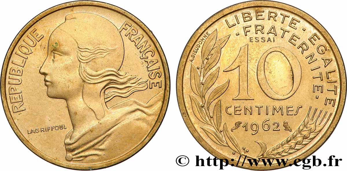 Essai de 10 centimes Marianne 1962 Paris F.144/1 MS