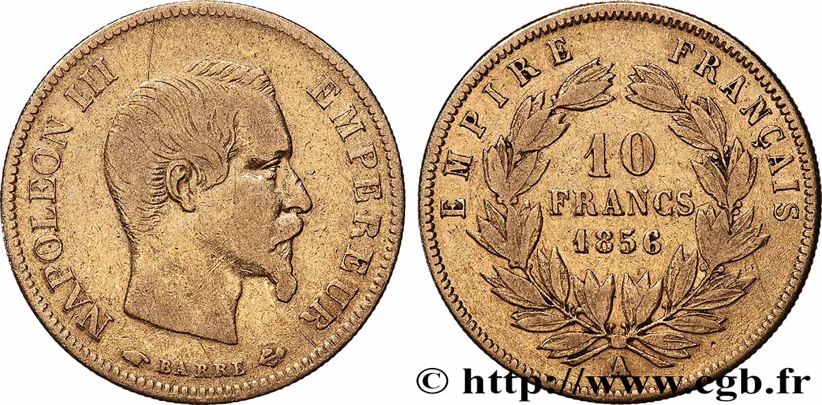 10 francs or Napoléon III, tête nue 1856 Paris F.506/3 VF