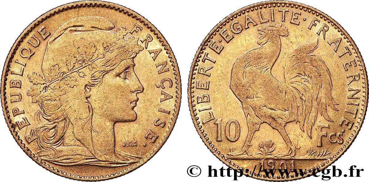 10 francs or Coq 1901 Paris F.509/5 TB