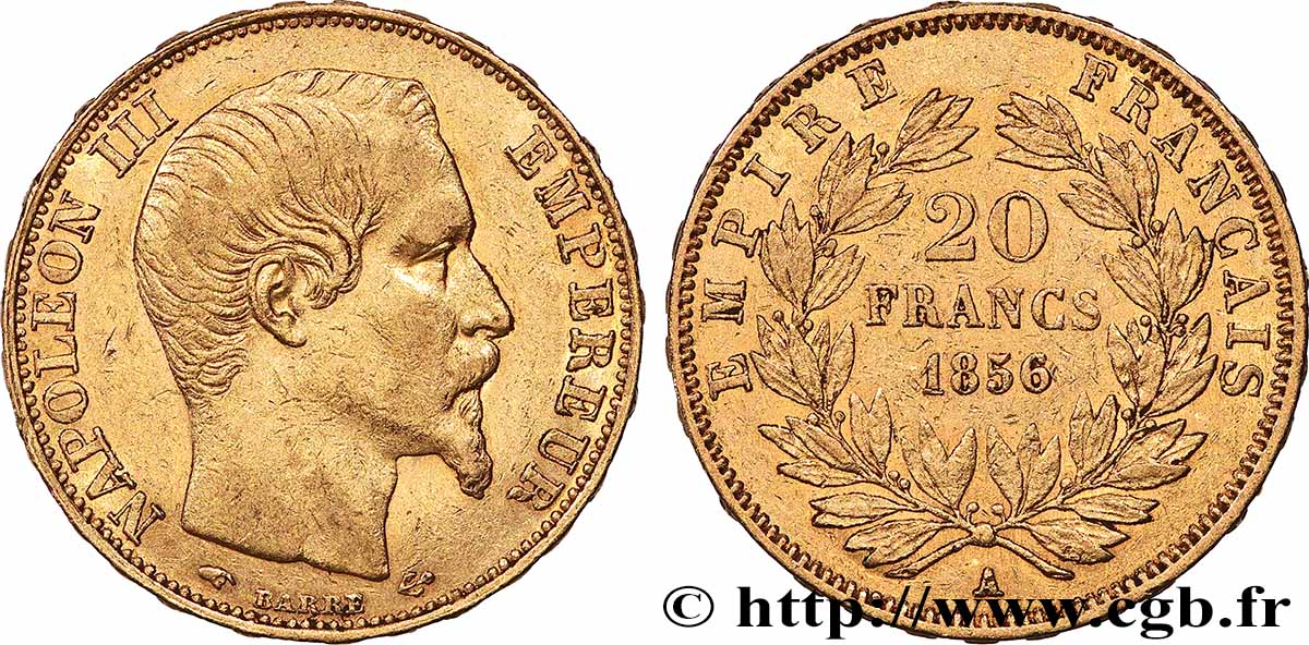 20 francs or Napoléon III, tête nue 1856 Paris F.531/9 TTB