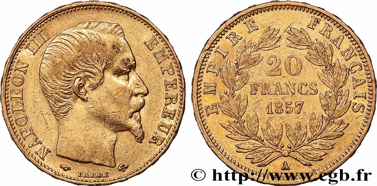 20 francs or Napoléon III, tête nue 1857 Paris F.531/12 MBC