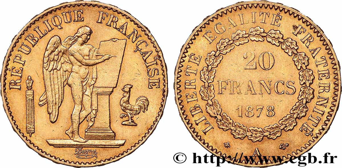 20 francs génie, Troisième république 1878 Paris F.533/6 TTB+