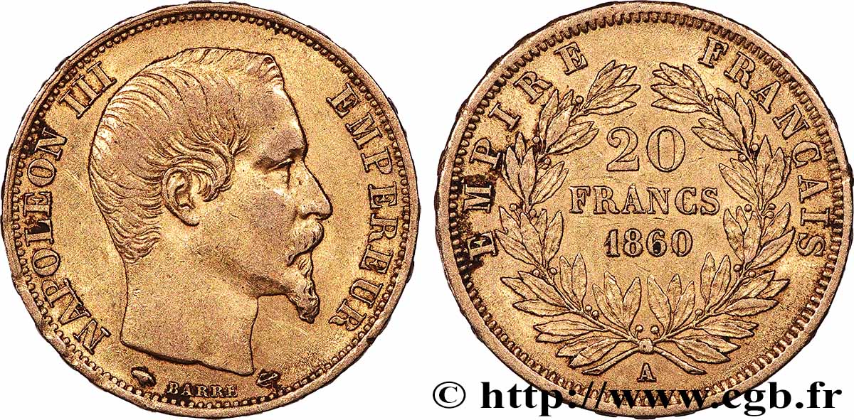 20 francs or Napoléon III, tête nue 1860 Paris F.531/18 TB+