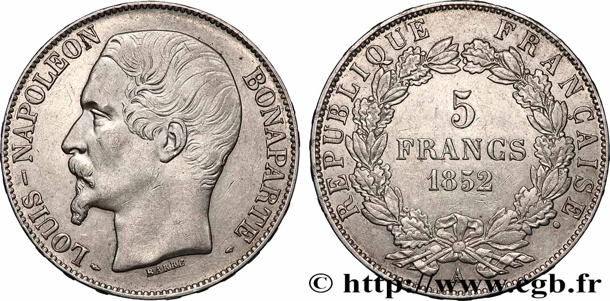 5 francs Louis-Napoléon, 1er type 1852 Paris F.329/1 AU