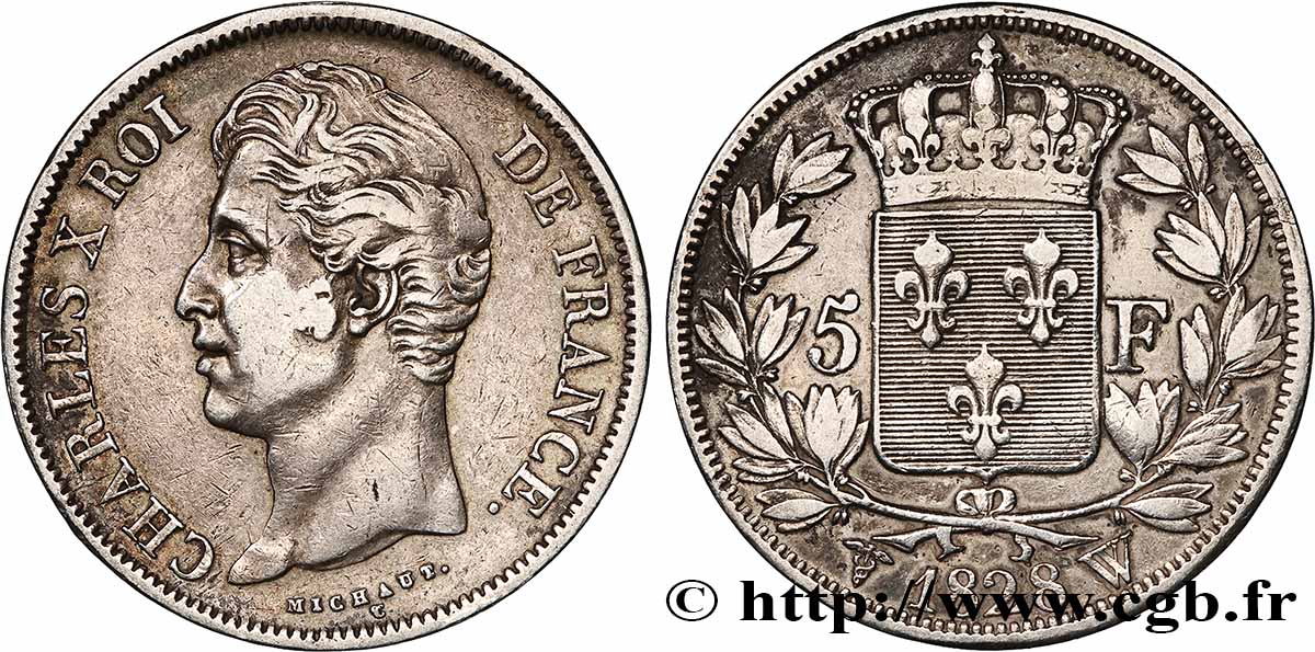 5 francs Charles X, 2e type 1828 Lille F.311/26 q.BB