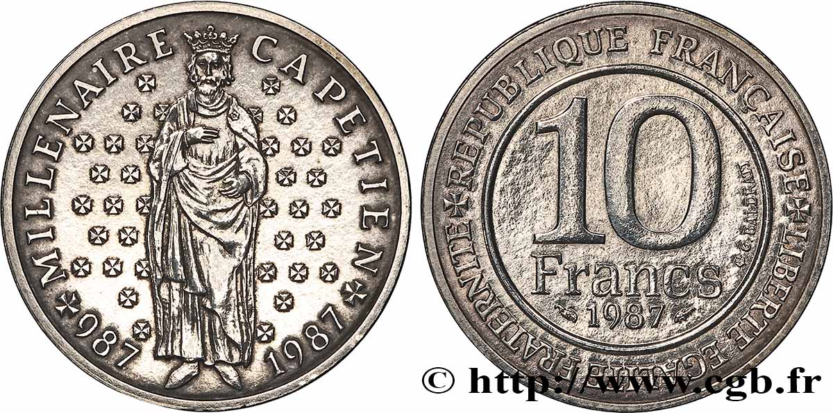 Brillant Universel argent 10 francs Millénaire Capétien 1987 Paris F5.1301 4 EBC