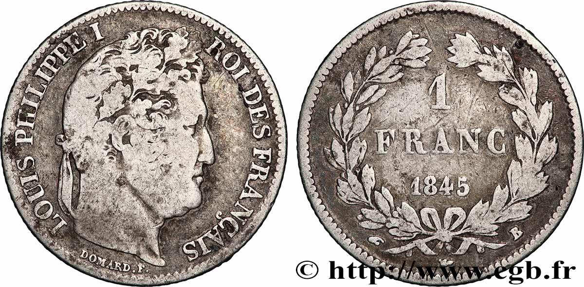 1 franc Louis-Philippe, couronne de chêne 1845 Rouen F.210/101 SGE