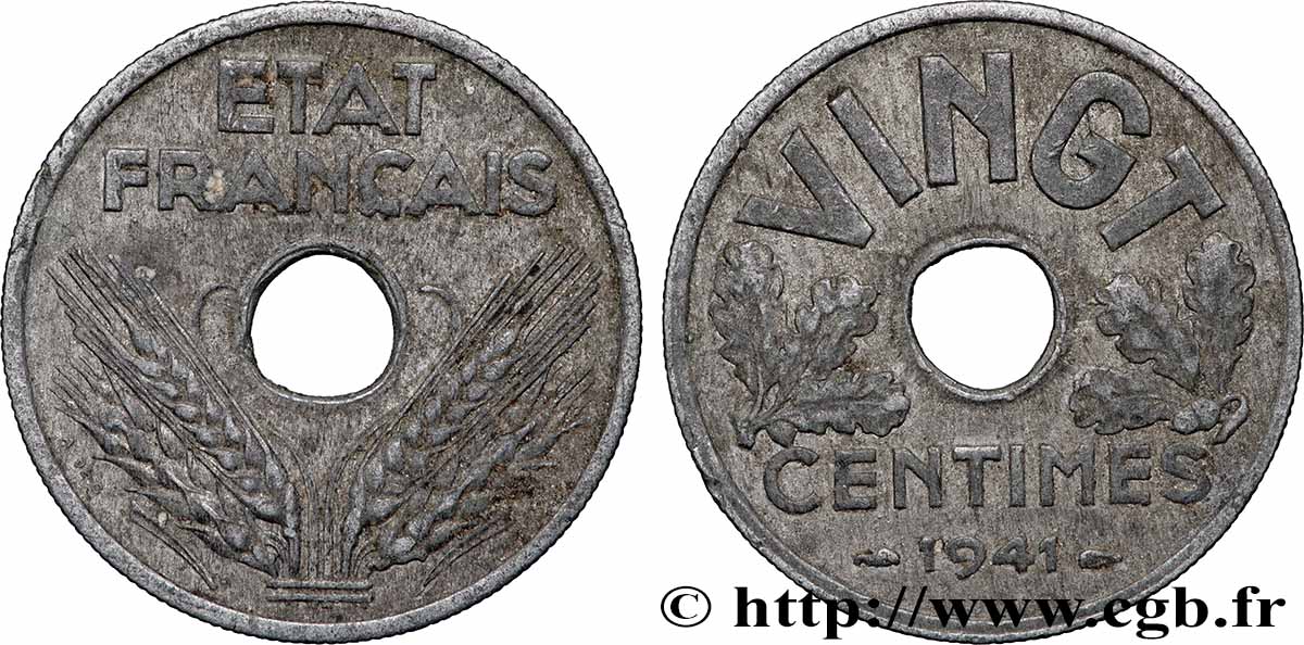 VINGT centimes État français 1941 F.152/2 TTB