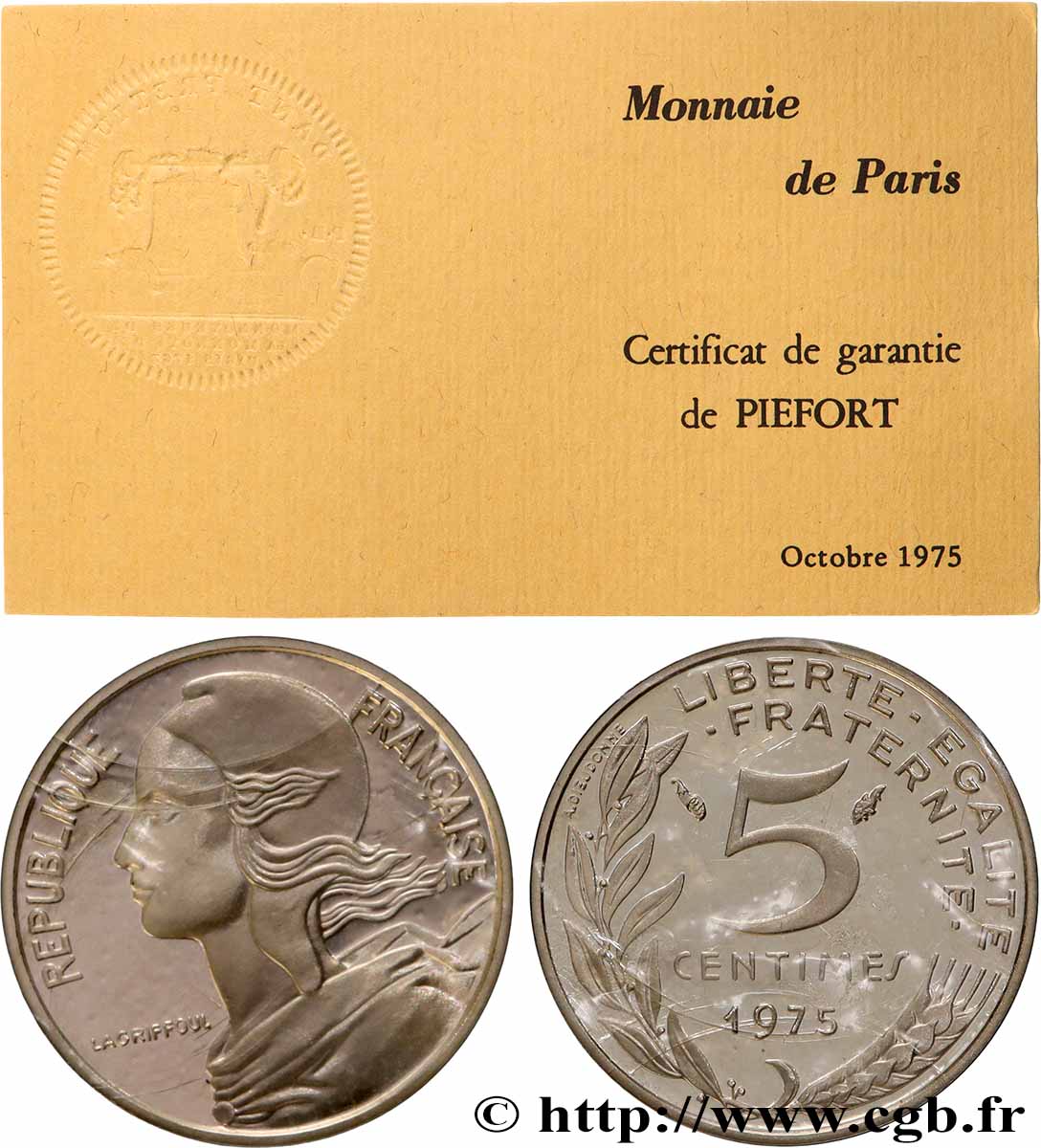 Piéfort argent de 5 centimes Marianne 1975 Pessac GEM.22 P2 ST