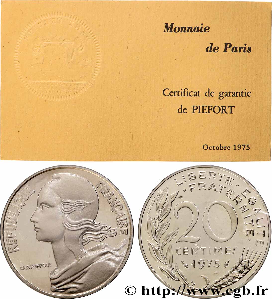 Piéfort argent de 20 centimes Marianne 1975 Pessac GEM.56 P2 MS