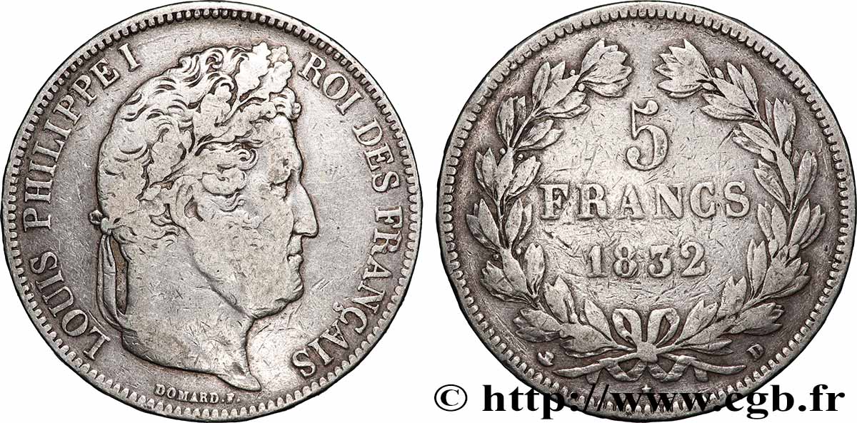5 francs IIe type Domard 1832 Lyon F.324/4 TB