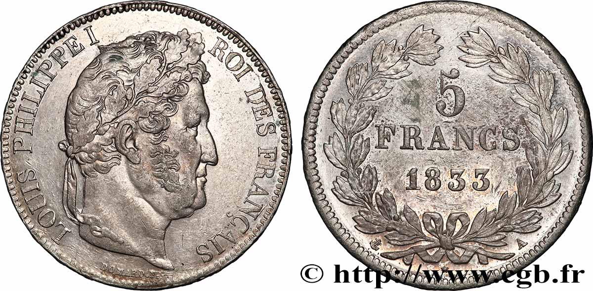 5 francs IIe type Domard 1833 Paris F.324/14 TTB+