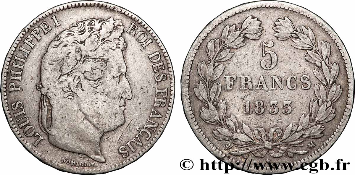 5 francs IIe type Domard 1833 La Rochelle F.324/18 TB