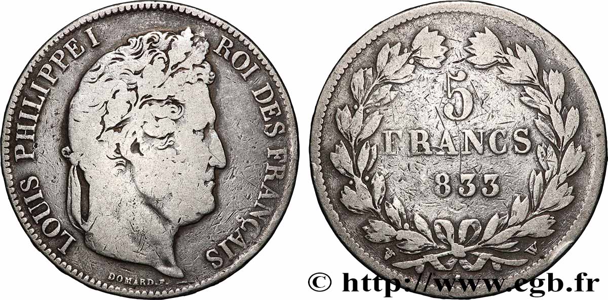 5 francs IIe type Domard 1833 Lille F.324/28 B+