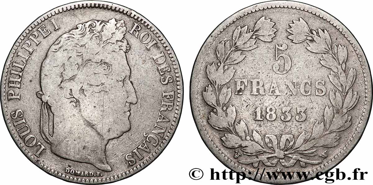 5 francs IIe type Domard 1833 Lille F.324/28 B+