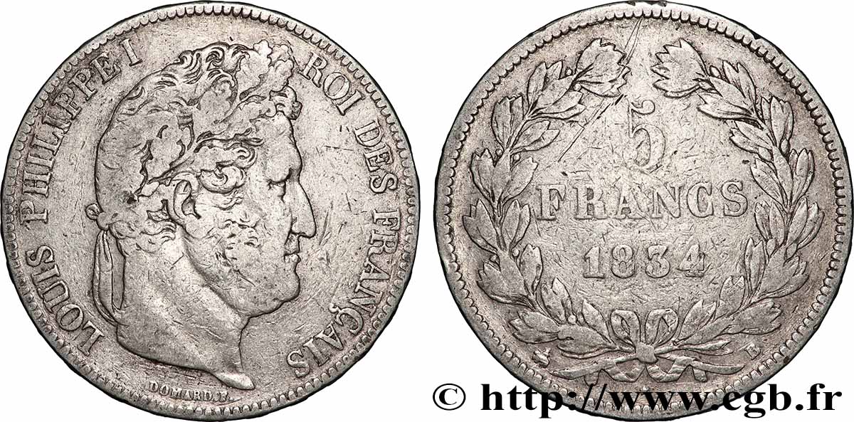 5 francs IIe type Domard 1834 Rouen F.324/30 TB
