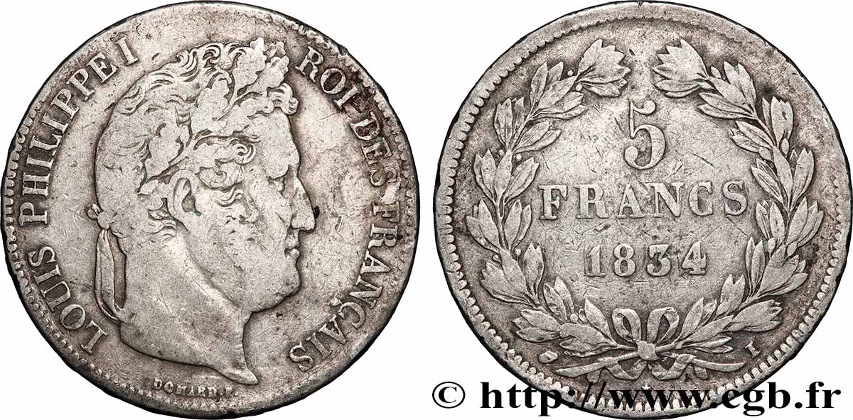 5 francs IIe type Domard 1834 Limoges F.324/34 TB