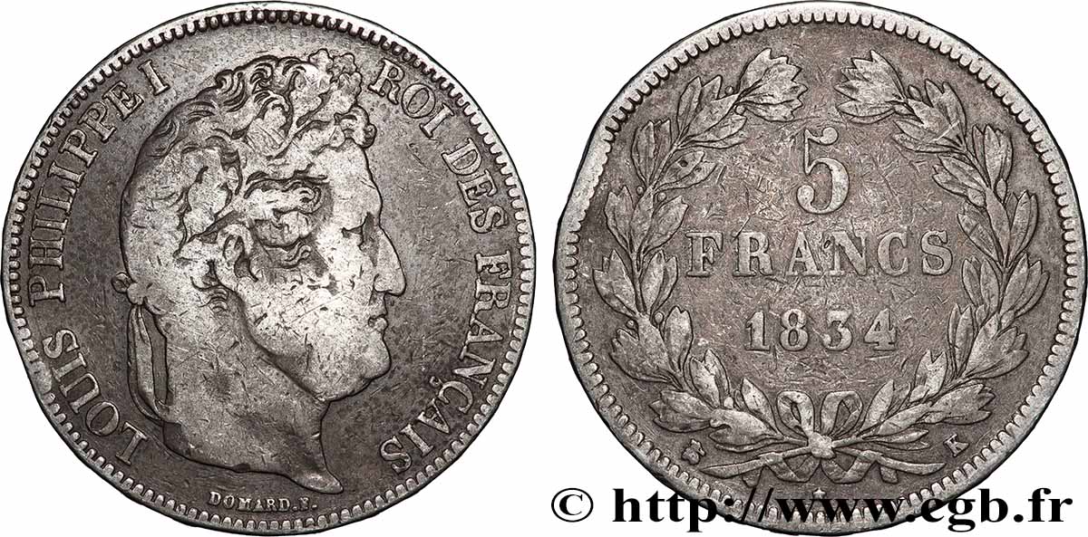 5 francs IIe type Domard 1834 Bordeaux F.324/35 TB