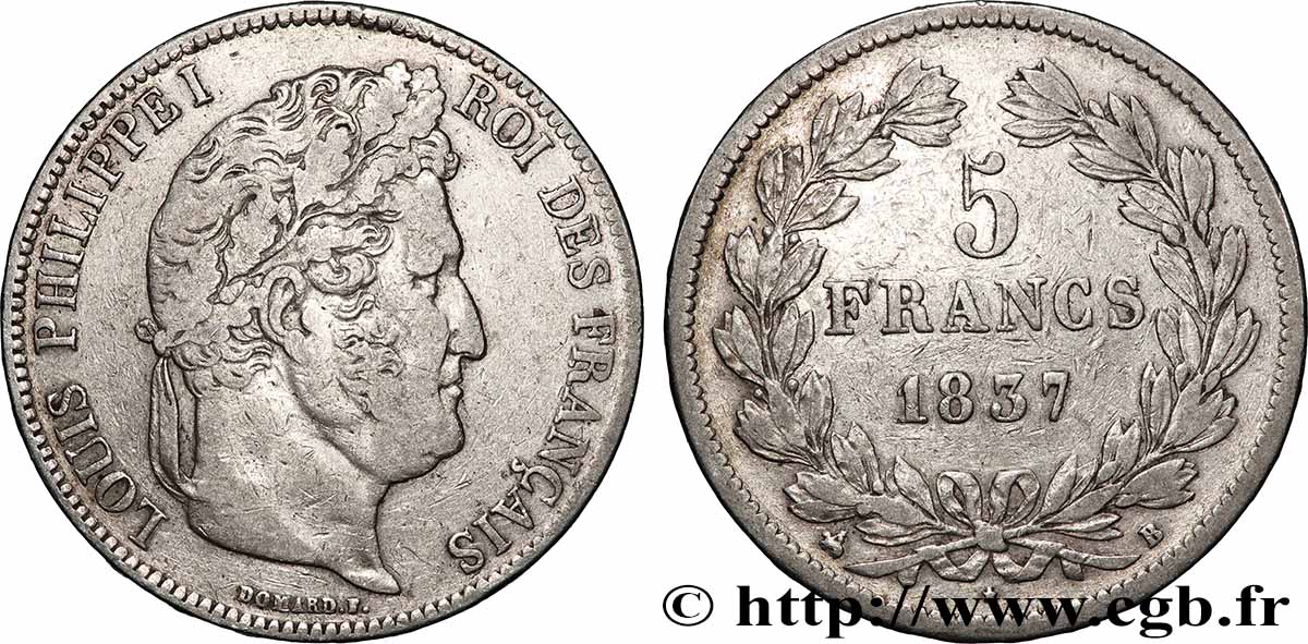5 francs IIe type Domard 1837 Rouen F.324/62 TB+