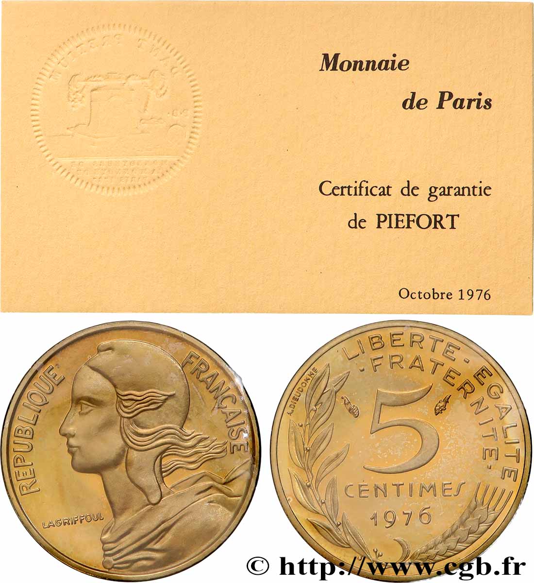 Piéfort Br-Al de 5 centimes Marianne 1976 Pessac GEM.22 P1 FDC