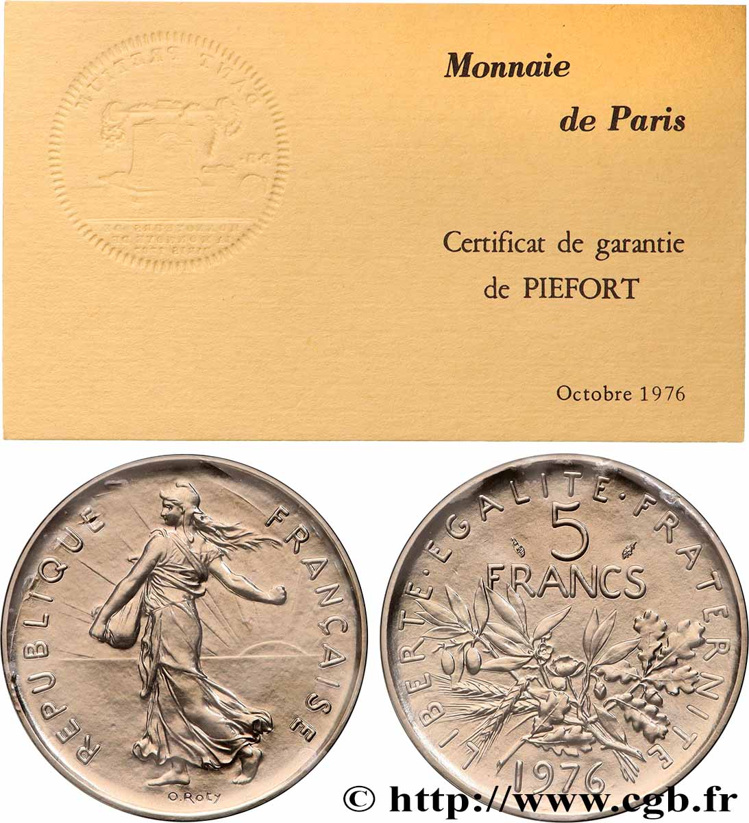 Piéfort Cu-Ni de 5 francs Semeuse 1976 Pessac GEM.154 P1 ST