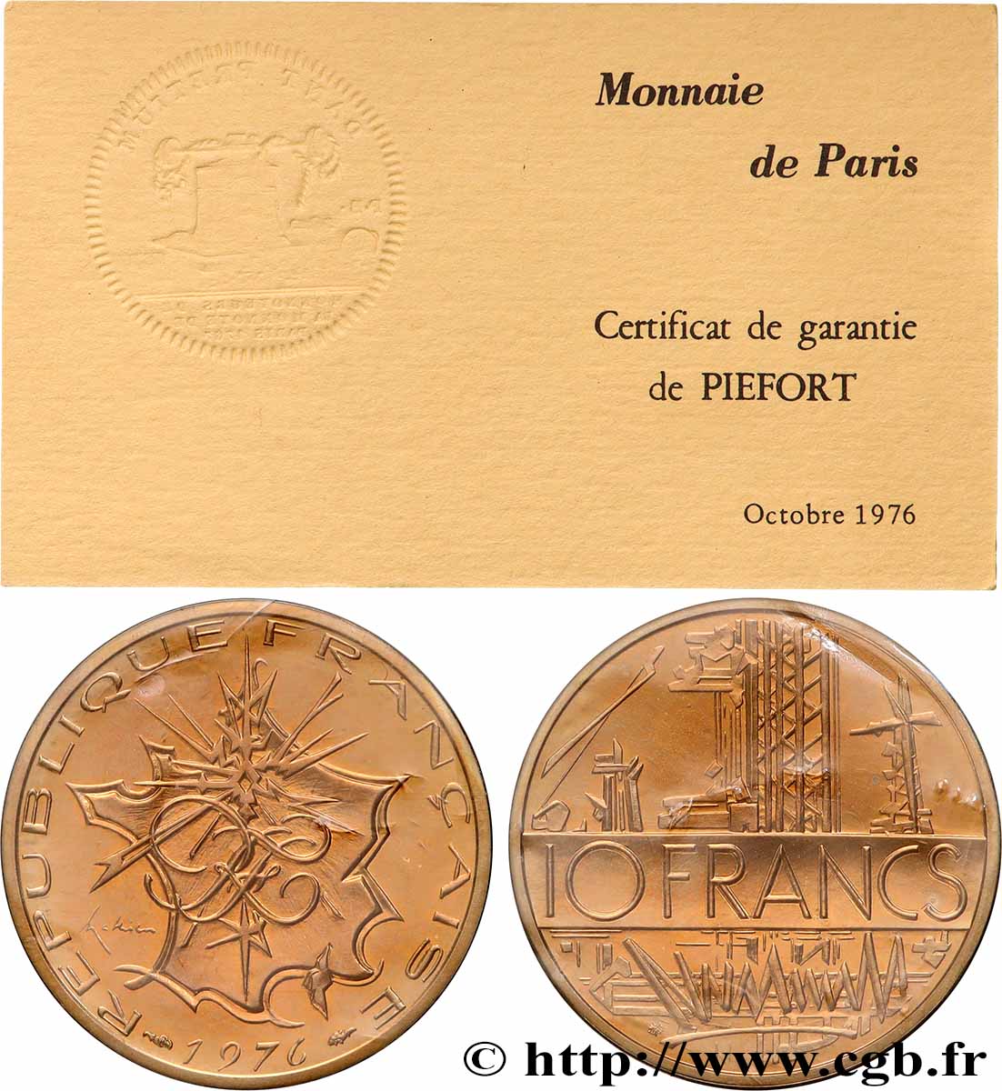 Piéfort Cu-Ni-Al de 10 francs Mathieu, tranche B 1976 Pessac GEM.186 P1 ST