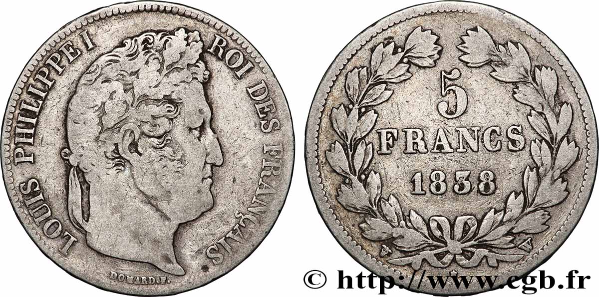 5 francs IIe type Domard 1838 Lille F.324/74 TB