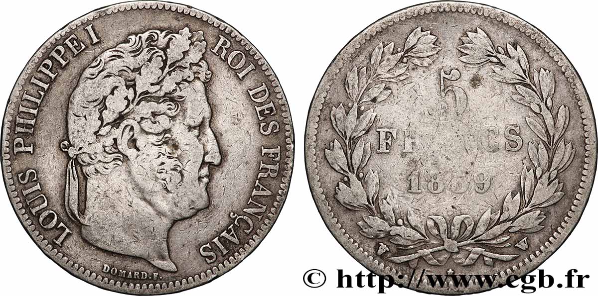 5 francs IIe type Domard 1839 Lille F.324/82 TB+