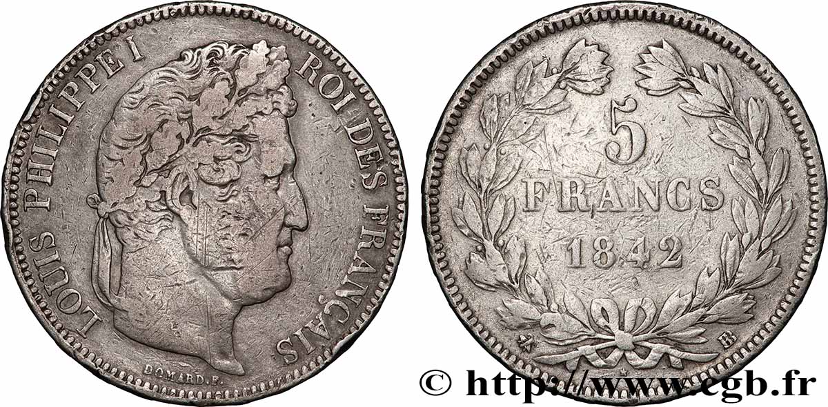 5 francs IIe type Domard 1842 Strasbourg F.324/97 MB