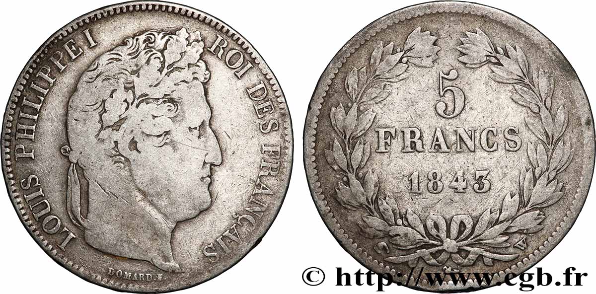 5 francs IIe type Domard 1843 Lille F.324/104 TB