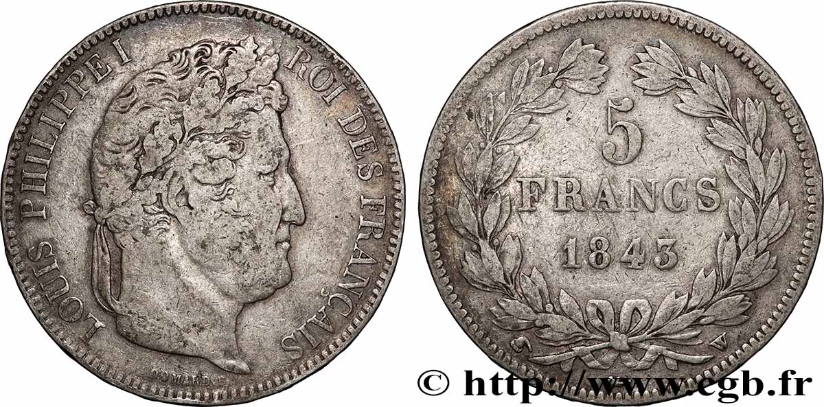 5 francs IIe type Domard 1843 Lille F.324/104 TB