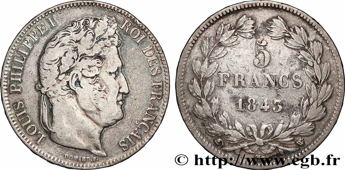 5 francs IIe type Domard 1843 Lille F.324/104 TB